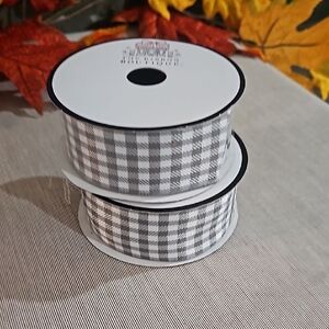 2 spools. Buffalo Plaid Ribbon -Gray and White